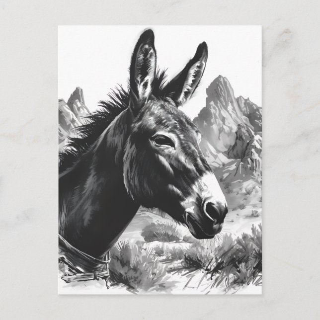 Black & White Donkey Portrait Southwestern Postcard (Front)