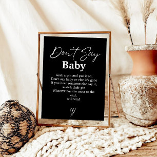 Black & White Don't Say Baby Baby Shower Game sign