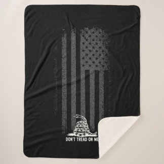 Black & White Don't Tread On Me American Flag Sherpa Blanket