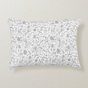 Black & White Doodle Cute Things Seamless Pattern Decorative Cushion