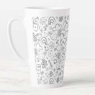 Black & White Doodle Cute Things Seamless Pattern Latte Mug