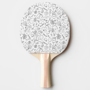 Black & White Doodle Cute Things Seamless Pattern Ping Pong Paddle