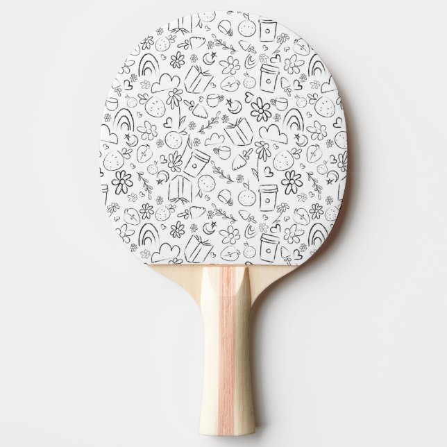 Black & White Doodle Cute Things Seamless Pattern Ping Pong Paddle (Front)