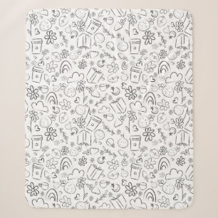 Black & White Doodle Cute Things Seamless Pattern Sherpa Blanket
