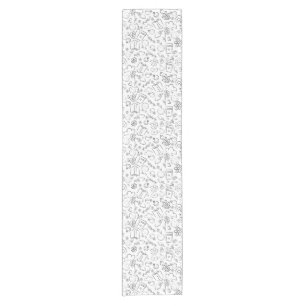Black & White Doodle Cute Things Seamless Pattern Short Table Runner