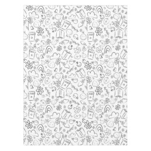 Black & White Doodle Cute Things Seamless Pattern Tablecloth