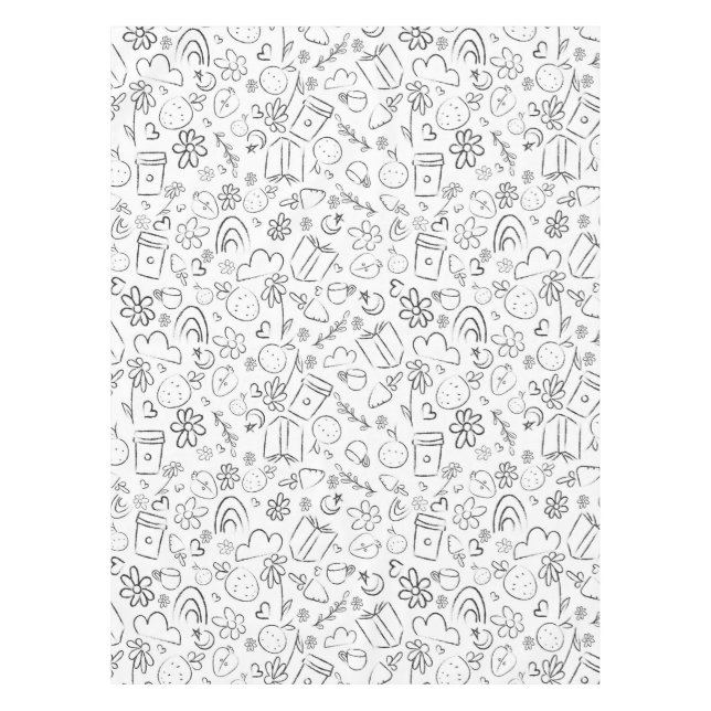 Black & White Doodle Cute Things Seamless Pattern Tablecloth (Front)