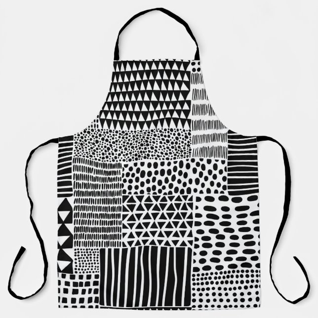 Black White Doodle: Ethnic Seamless Apron (Front)