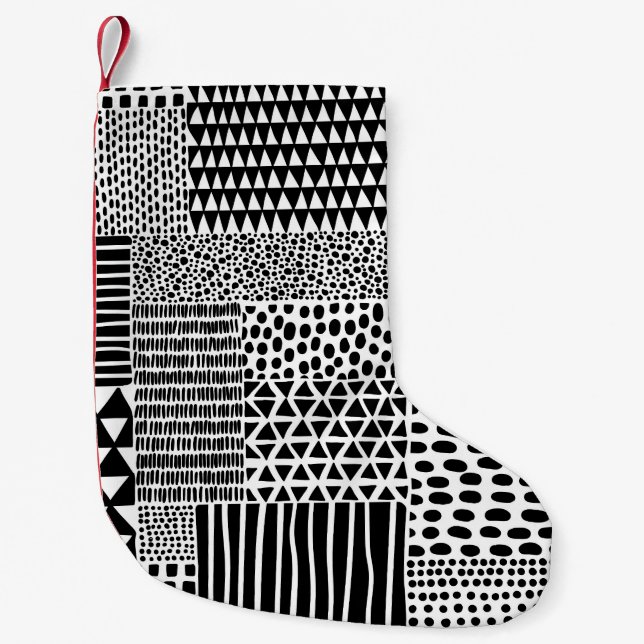 Black White Doodle: Ethnic Seamless Small Christmas Stocking (Front)