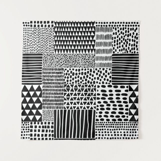 Black White Doodle: Ethnic Seamless Tapestry (Front)