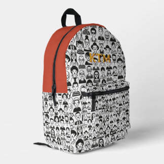 Black White Doodle Faces Monogram Terracotta Printed Backpack