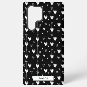 Black White Doodle Hearts Pattern Monogram Name Samsung Galaxy Case