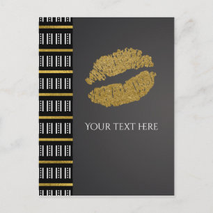 Black White Dot & Faux Gold Shimmer Lips Event Postcard