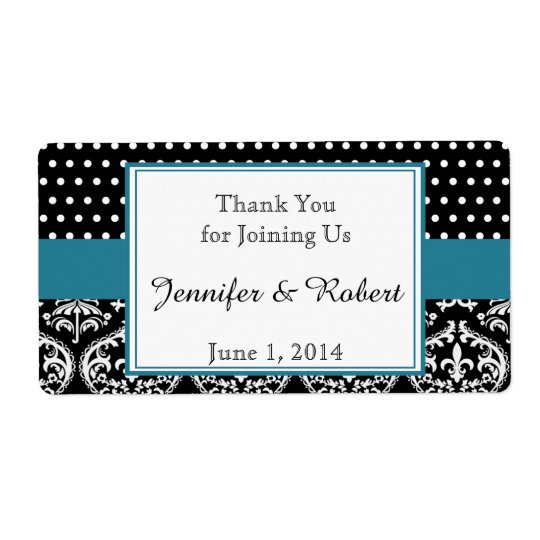 Black White Dots and Damask Water Bottle Label Shipping Label