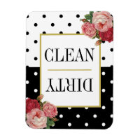 Black White Dots Fun Floral Clean Dirty Dishwasher