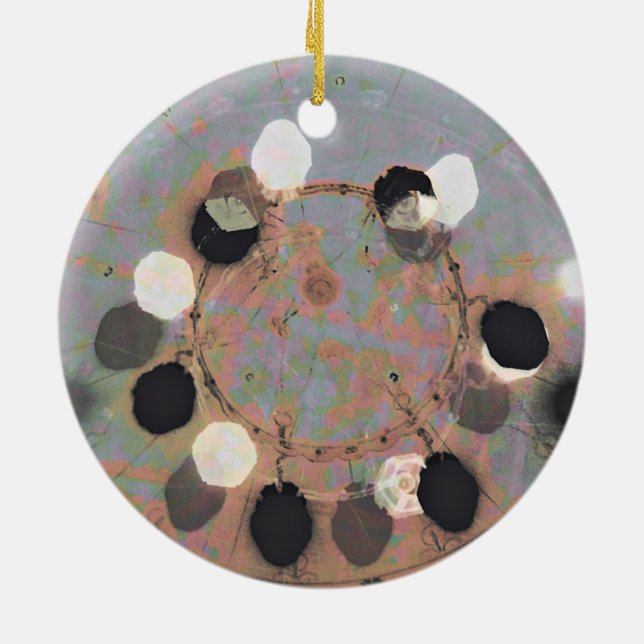 Black white dots grunge style unity digital art ceramic tree decoration (Back)