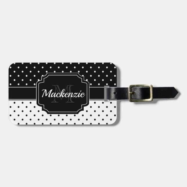 Black & White Dots Luggage Tag (Front Horizontal)