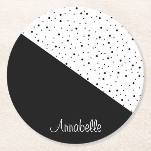 Black & White Dots Round Paper Coaster