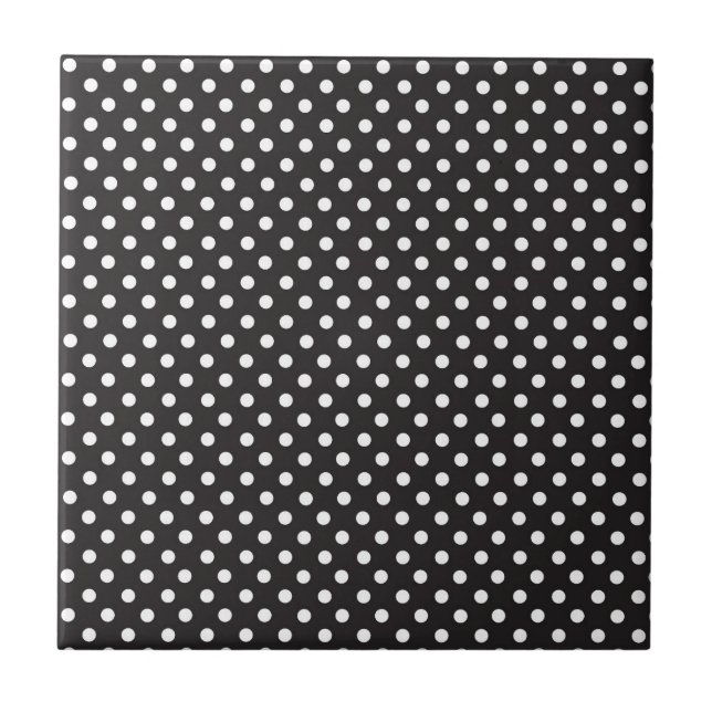 Black White Dots Simple Monochromatic Circles Ceramic Tile (Front)