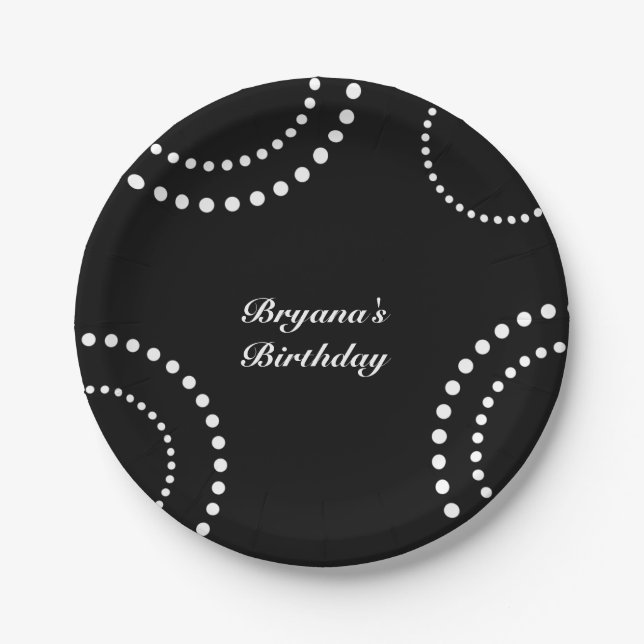 Black & White Dotted Circles Modern Party Paper Plate (Front)