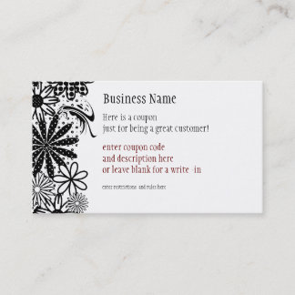 Black & White Dotted Flowers Coupon Business Card