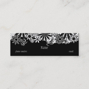 Black & White Dotted Flowers Skinny Business Card