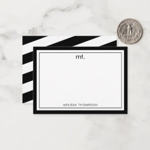 Black White Double Border Modern Monogram Striped Card