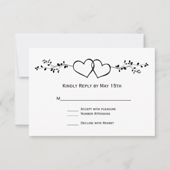 Black White Double Hearts Wedding RSVP Cards (Front)