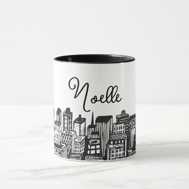 Black & White Downtown City, Skyscrapers, Name Mug (Center)