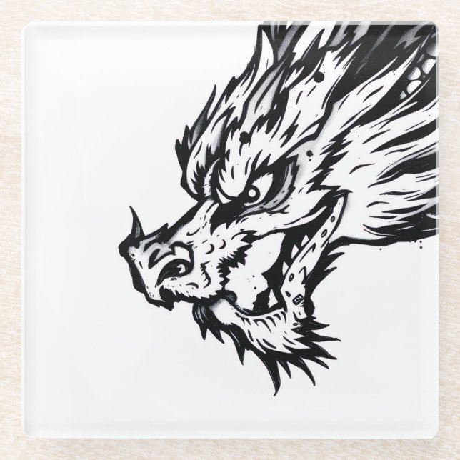 Black & White Dragon Glass Coaster (Front)