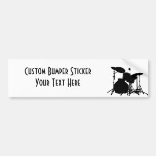 Black & White Drum Kit Silhouette - For Drummers Bumper Sticker