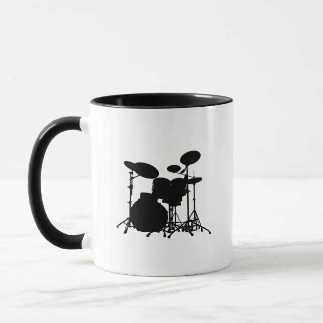 Black & White Drum Kit Silhouette - For Drummers Mug (Left)