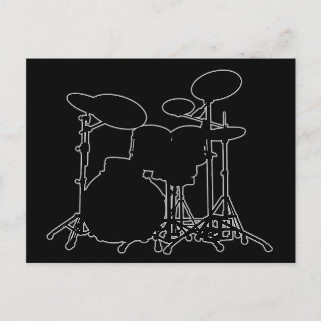 Black & White Drum Kit Silhouette - For Drummers Postcard (Front)