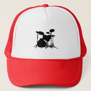 Black & White Drum Kit Silhouette - For Drummers Trucker Hat