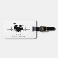 Black White Drums Heartbeat Drummer Monogram 