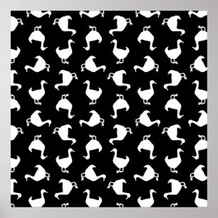 Black & White Duck Silhouettes Print Pattern Black