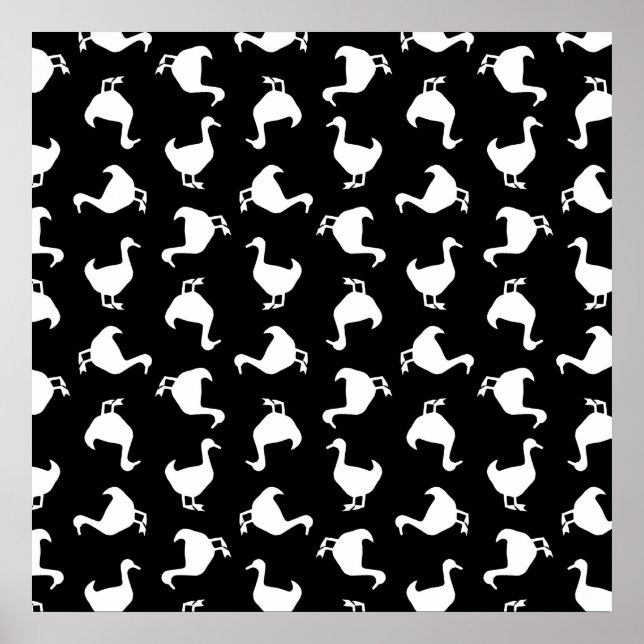 Black & White Duck Silhouettes Print Pattern Black (Front)
