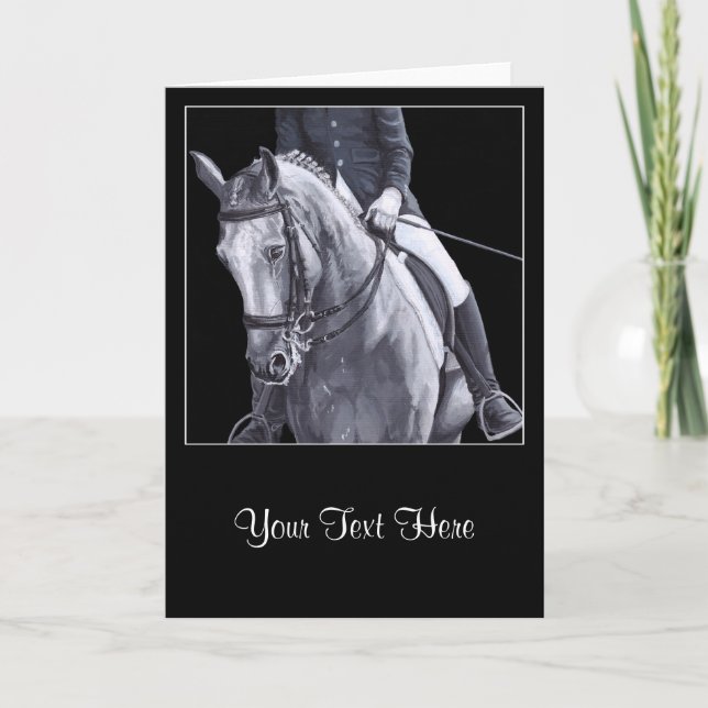 Black & White Duo Dressage Horse Greeting Card (Front)