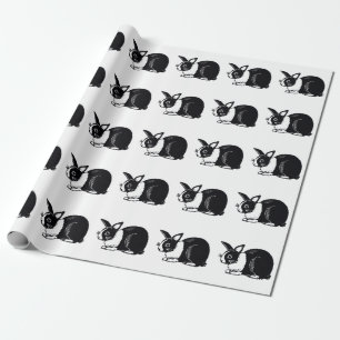 Black White Dutch Rabbits Pattern Wrapping Paper