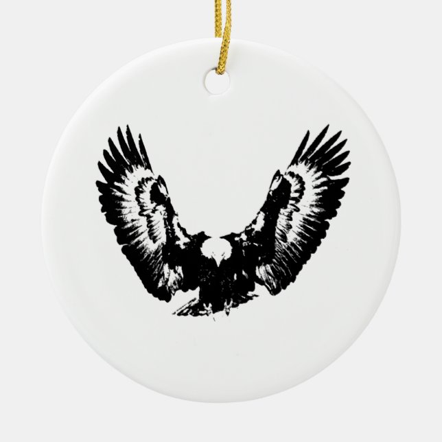 Black & White Eagle Ceramic Ornament (Front)