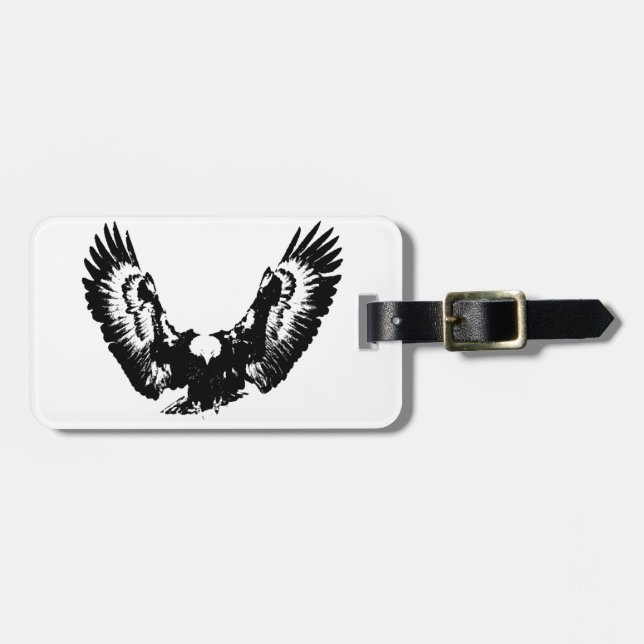 Black & White Eagle Luggage Tag (Front Horizontal)