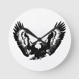 Black & White Eagle Round Clock