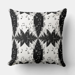 Black & White Echo Music Notes Throw Pillow 2