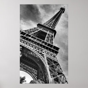 Black & White Eiffel Tower From Below Poster