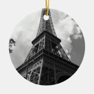 Black & White Eiffel Tower in Paris Ceramic Ornament