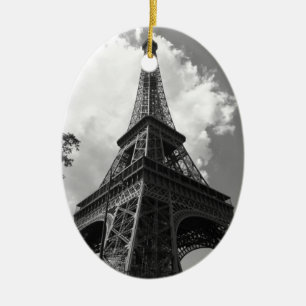 Black & White Eiffel Tower in Paris Ceramic Ornament