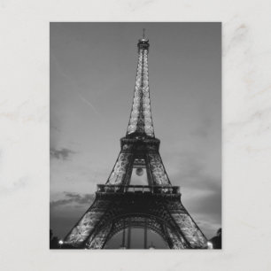 Black & White Eiffel Tower in Paris City Night Postcard
