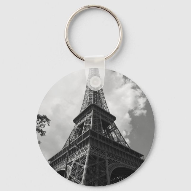 Black & White Eiffel Tower in Paris Key Ring (Front)