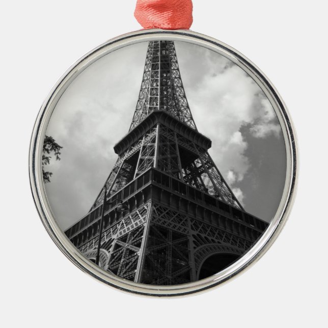 Black & White Eiffel Tower in Paris Metal Ornament (Front)