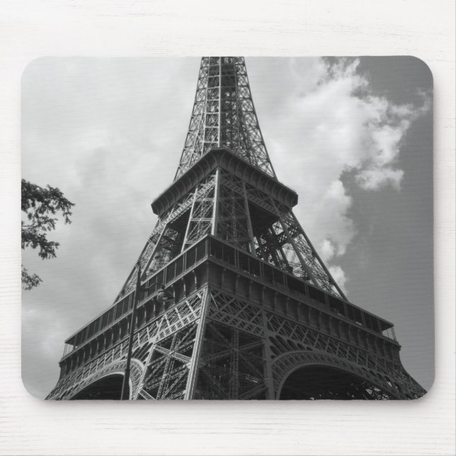 Black & White Eiffel Tower in Paris Mouse Pad (Front)